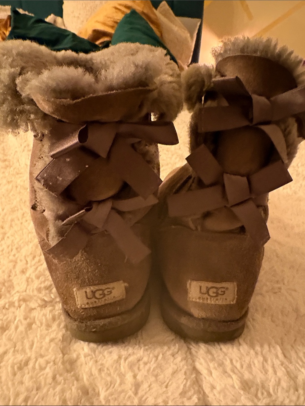 UGG Women's Brown Bow Back Sheepskin Slippers